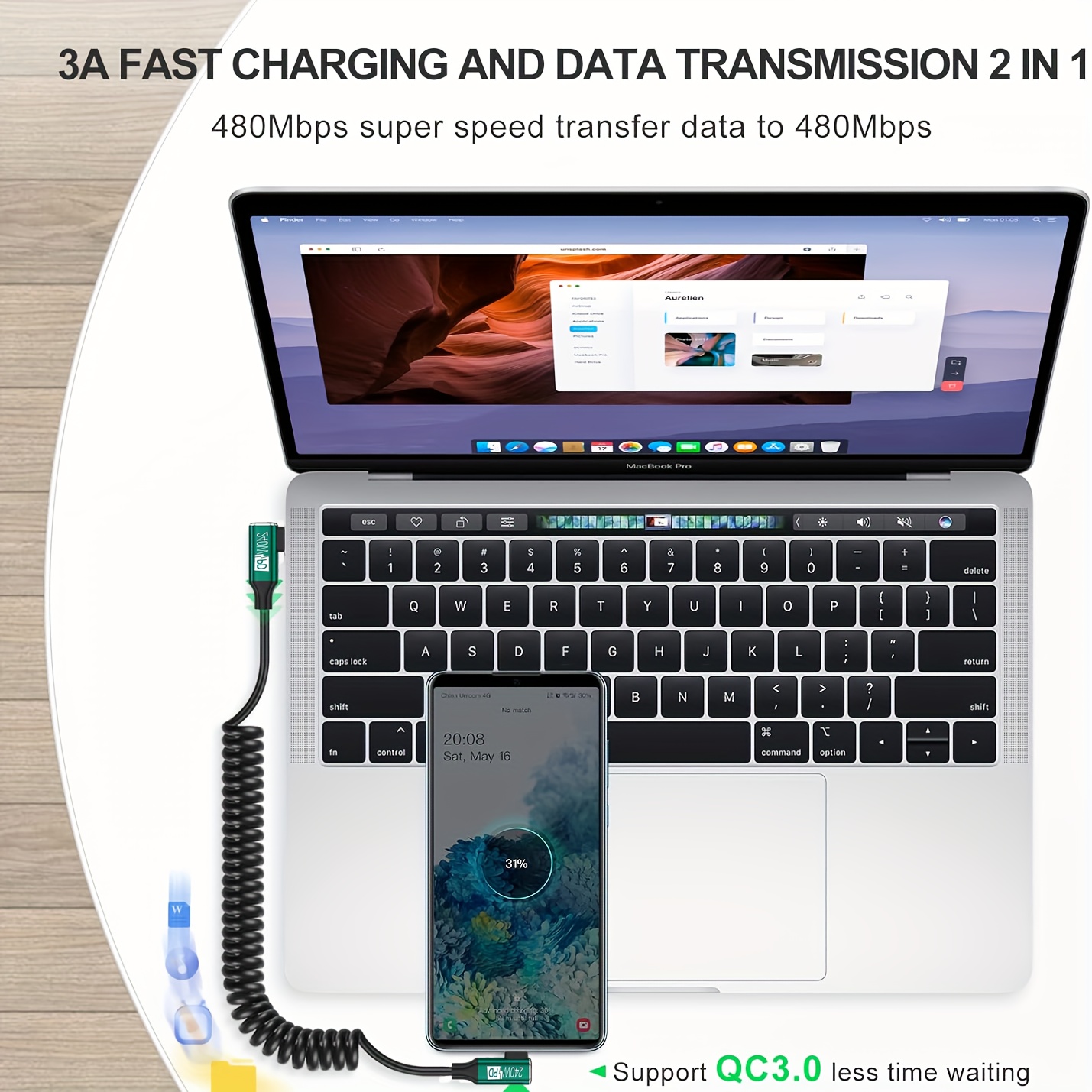 كابل USB-C إلى USB-C ملفوف مع  - مراجعة Coiled Usb Cable وسعره